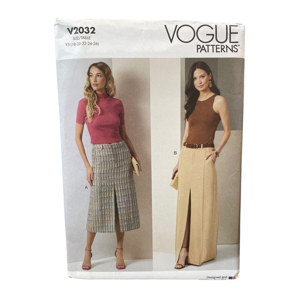 Vogue V2032 Misses' Skirt 2 Lengths Y5 (18-26) Front Slit Modern Sewing Pattern